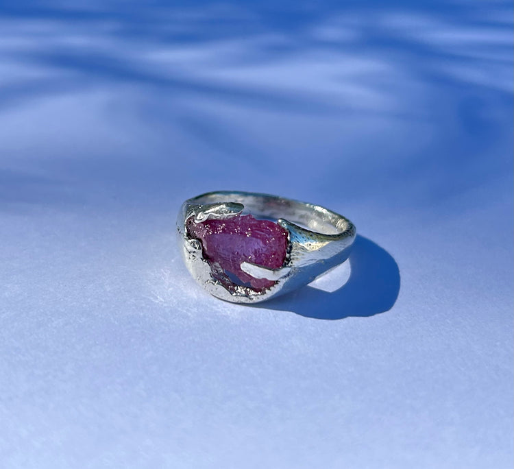 Freedom! Raw pink sapphire sand cast ring