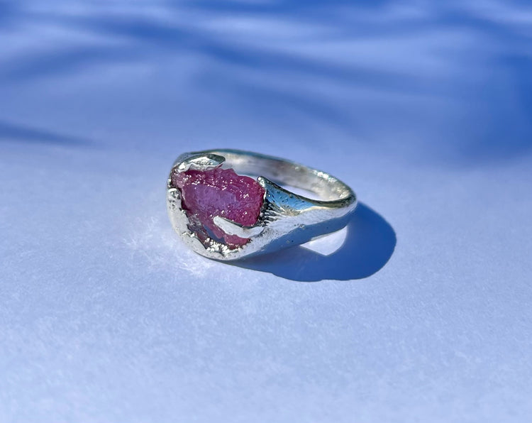 Freedom! Raw pink sapphire sand cast ring