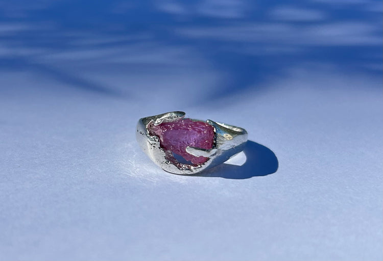 Freedom! Raw pink sapphire sand cast ring