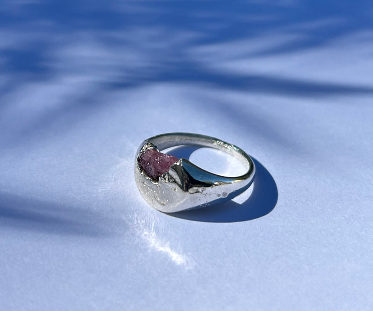 The Pink Lady, Raw pink sapphire sand cast ring
