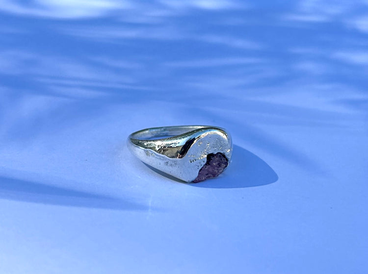 The Pink Lady, Raw pink sapphire sand cast ring