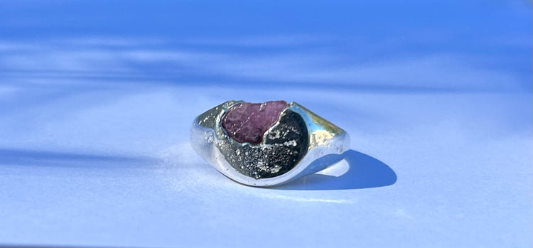 The Pink Lady, Raw pink sapphire sand cast ring