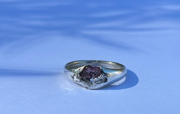 Little Pink Lady, Raw pink sapphire sand cast ring