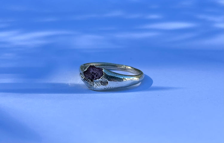 Little Pink Lady, Raw pink sapphire sand cast ring