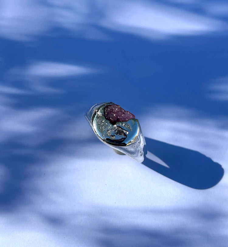 The Pink Lady, Raw pink sapphire sand cast ring