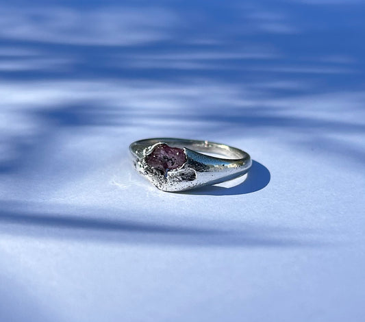 Little Pink Lady, Raw pink sapphire sand cast ring