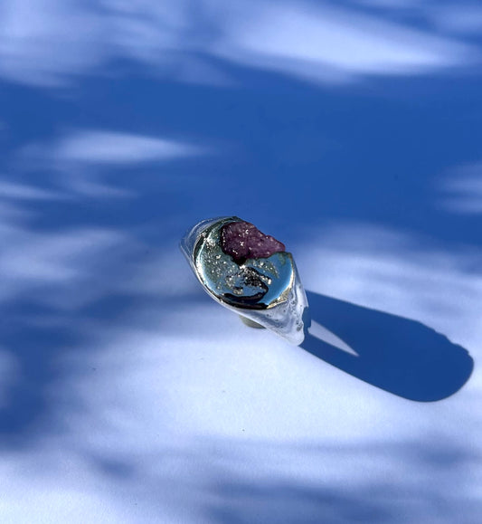 The Pink Lady, Raw pink sapphire sand cast ring